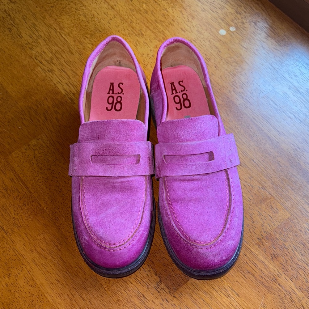 A.S.98 Vibrant Pink Suede Loafers